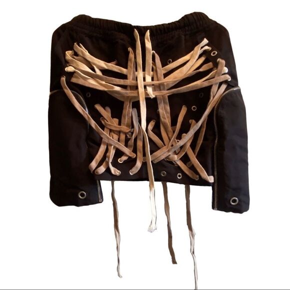 Black Multi White Strings and Things Statement Mini Skirt NEW - Picture 4 of 5